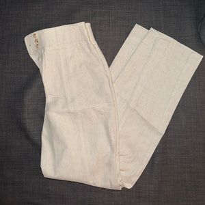 Express high waisted wide leg linen trouser pant cream